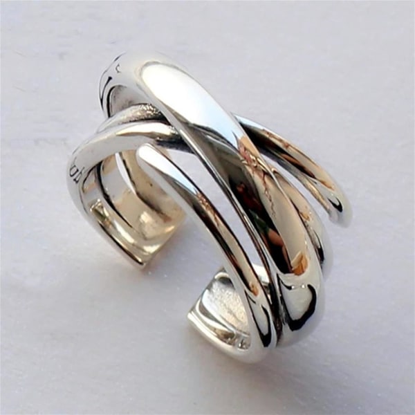 3st Simple Cross Open Ring Justerbar Stapling Finger Ringar För Kvinnor Flickor (Silver)