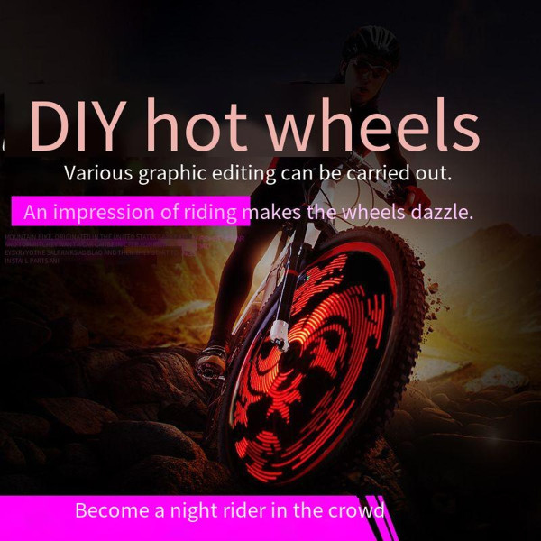 Uppladdningsbar cykellampa 64LED Animation Hot Wheels DIY-programmering Ekerljus hjulljus