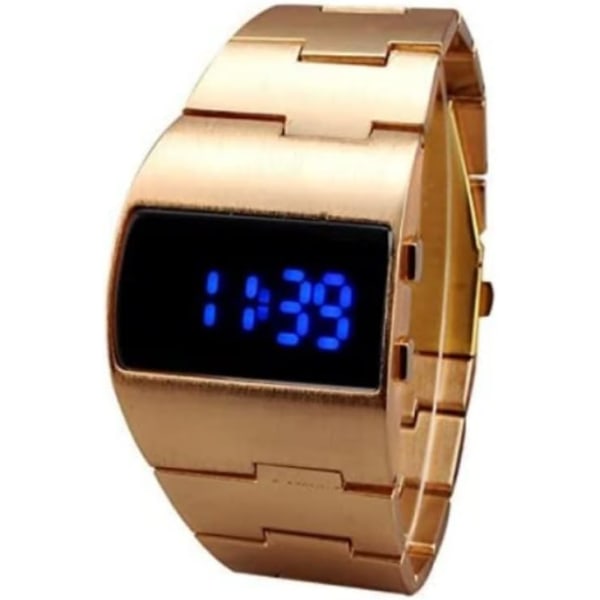 Herr LED Digital Watch Rostfritt Stål Business Armbandsur Vattentät Klocka Golden 1PC