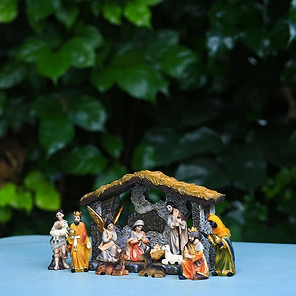 12 delar julkrubba set för jul inomhus, riktiga julkrubba figurer Jul julkrubba set & figurer Manger Scene Resin Cr