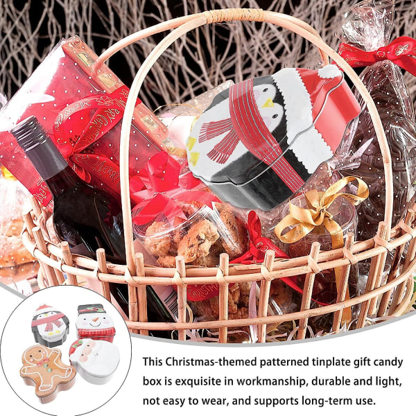 Julplåt presentförpackning Godisplåtslåda Förvaringsbehållare Santa Snowman Pepparkakor Man Peng H10Y