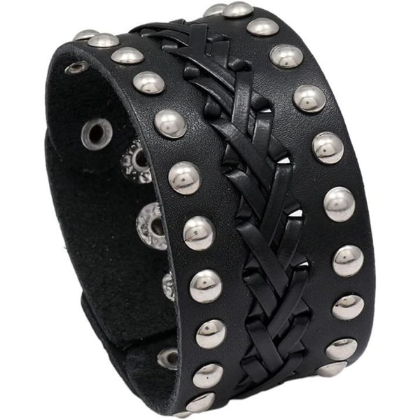 Vintage läderarmband, bred rem Flätad Punk Rock Armband Manschettbälte Armband Armband Punk Smycken för Kvinnor Män