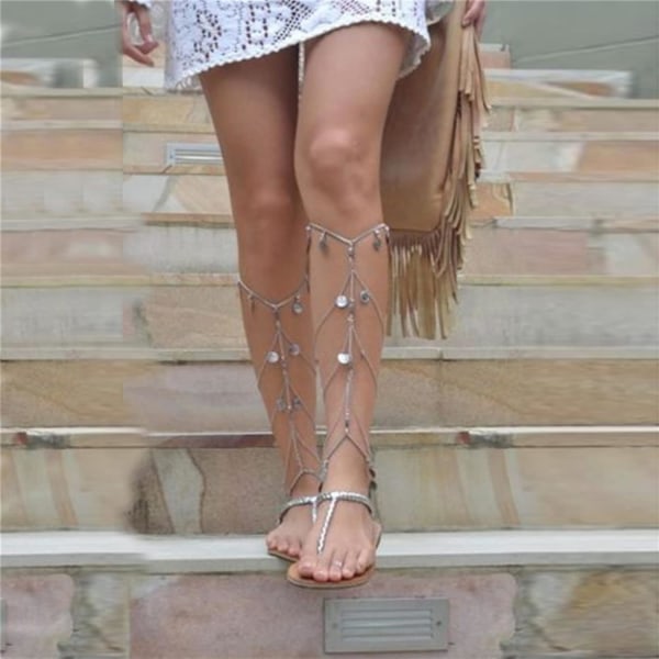 Punk Personality Coin Ben Chain Anklet Multi-Layer Tofs Ben Chain For Women Girls (Silver)