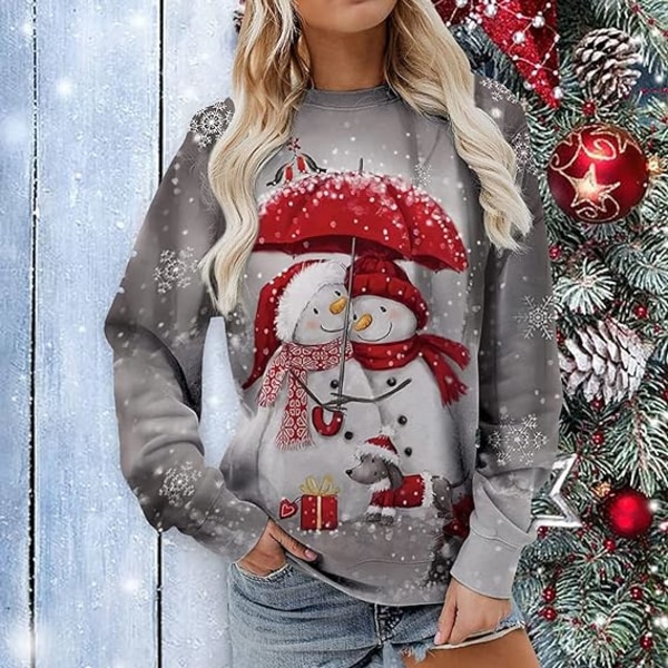 Tröja för kvinnor - Damtröjor Jultröjor för damer Casual Långärmade Grafiskt print T-shirts Pullover Toppar för L