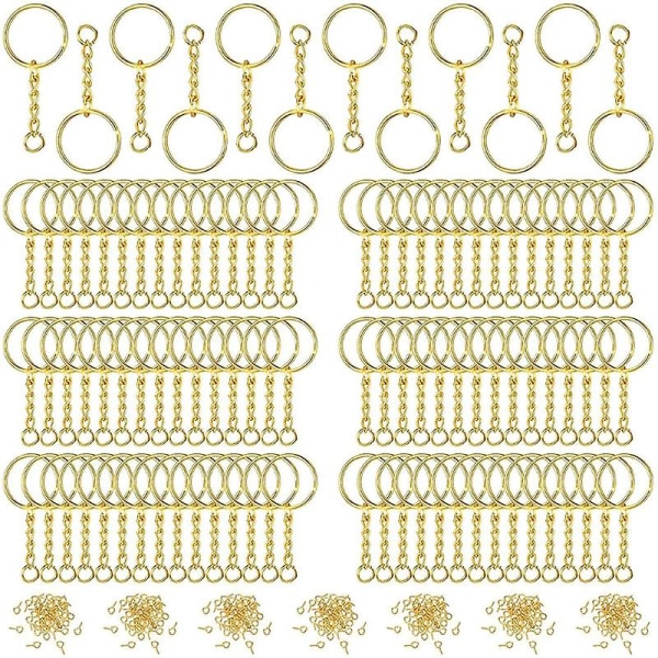 Delad nyckelring med kedja Gör-det-själv hantverk Smycken Metallnyckelringar Tillbehör Golden