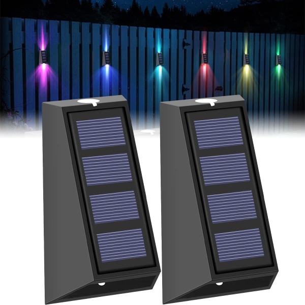 Solar LED Vägglampa Solar Vägglampa IP65 Vattentät Trädgård Landskapslampa Slitstark RGB Färgbyte Exteriör uteplats ljus 8 lägen