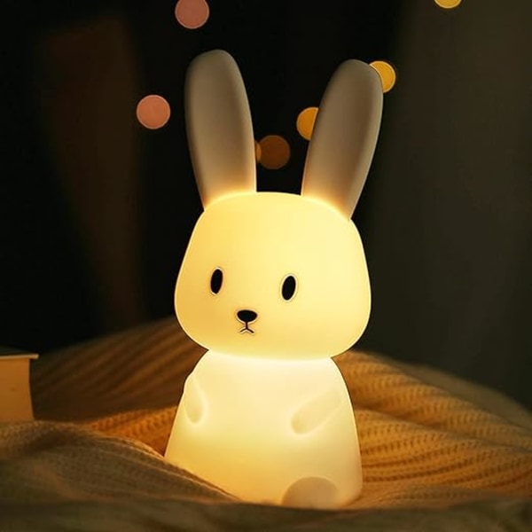 LED söt kanin baby nattlampa Barnljus 7 färgvariationer bärbar djursilikonlampa USB uppladdningsbar ra