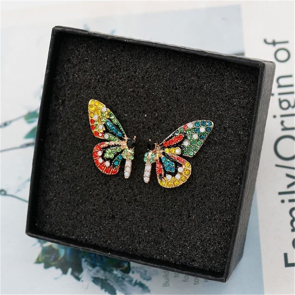 2 par Crystal Butterfly örhängen Färgglada 3D Animal Stud örhängen för kvinnor tjejer (grön)