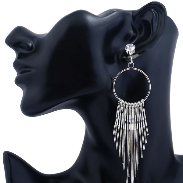 Mode Kvinnor Zirconia Tofs Anti-Allergi Metall Långa örhängen Statement Smycken 1 Par Silver