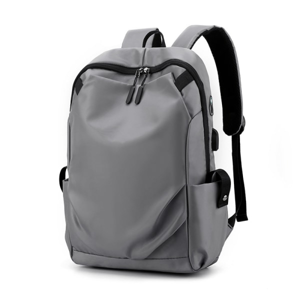 Mode för män och kvinnors enkel skolväska Oxford tyg datorryggsäck studentryggsäck med stor kapacitet light Grey