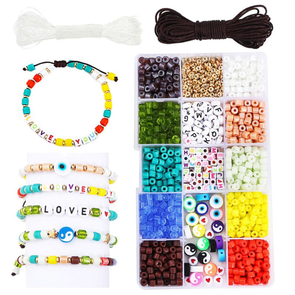 1100x Letter Pärlor Armbandstillverkningssats Spacer Beads Färgglad pärla med snöre