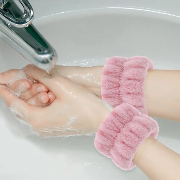 4st Tvättband-Face Washing Armband Spa Handled Handduk Tvättband Wo Pink and White