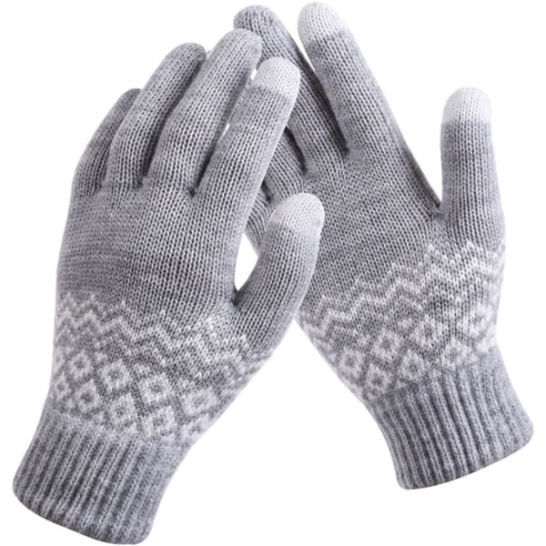 Engångshandskar varma tryckhandskar Dam vintertjocka och stickade och mobila handskar för män Fashionabla kreativa och grey