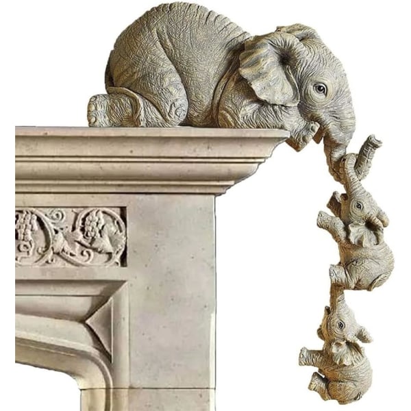 Elephant Shelf Sitter, Mother Elephant Hänger 2 baby på kanten, Resin Collectable Figurines