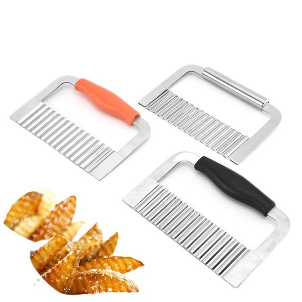 Potatis Crinkle Chip Cutter Rostfritt stål Vågig Chip Cutter Köksskärverktyg Black