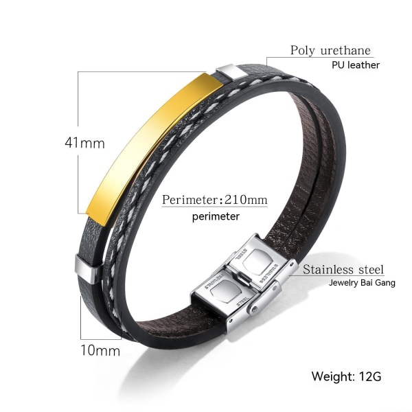 Läderarmband Snyggt armband i rostfritt stål och läder - Flerlagers vävd design black