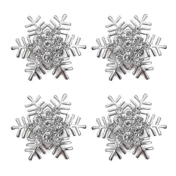 4 st Snowflake Servettringar Silver Glittrande Servettspännen Metall Servetthållare Dinning H10Y