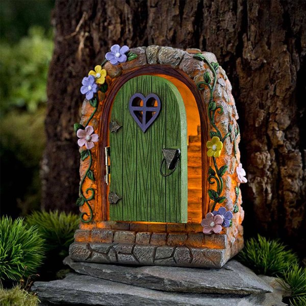 Miniatyr Fairy Garden Door Resin Fairy Garden Door Realistisk Solar Courtyard Handgjord hartsdekoration