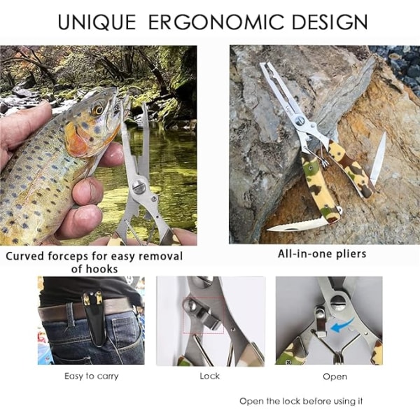 Fisketång Sax Fiske Disgorgers Linfiske Tillbehör Havsfiske Multi Tool Set med slida camouflage