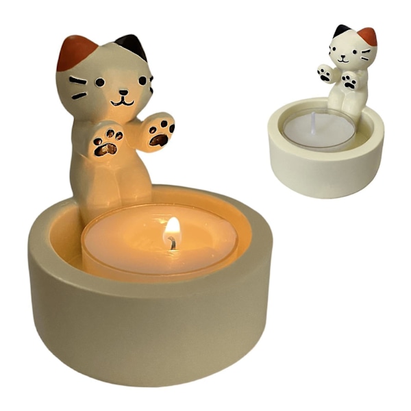 Katt Ljusstake Tassvärmare Cartoon Kattunge Ljusstake Söta Katt Aromaterapi Liten Mini Tealight Ljusstake Katt Dekoration Katt Present -gsla B