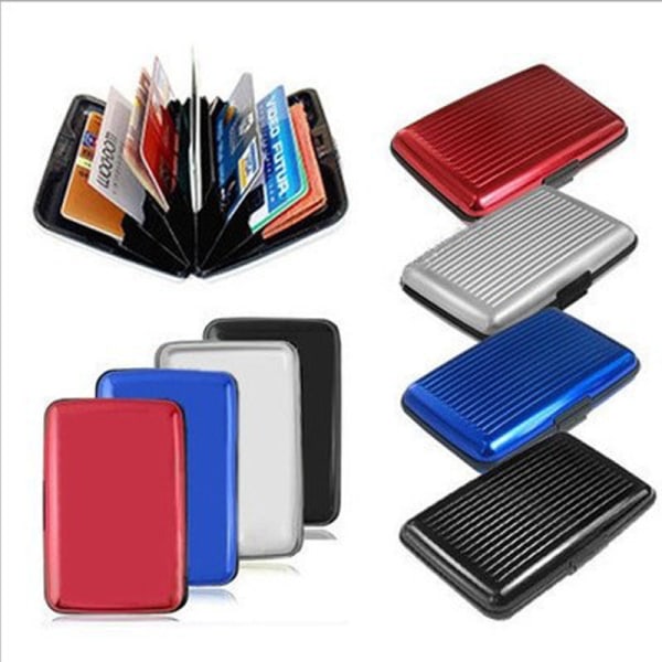 Spärrande kreditkortshållare, kortskydd, aluminium, case för kvinnor eller män, metall-ID-plånbok silver