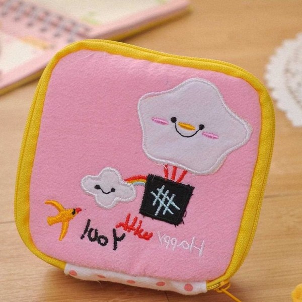 Tecknad sanitetsservetter Väska Menskoppspåse Liten bomullsväska Multifunktionell handväska för kvinnor Flickor Rosa 2st