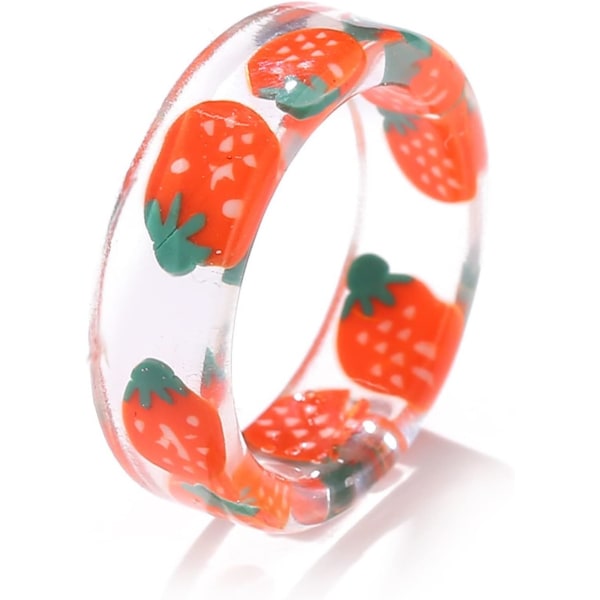 2st Transparent akryl frukt Finger Ring Harts Frukt Stapelbara Ringar För Kvinnor Teen Girl strawberry