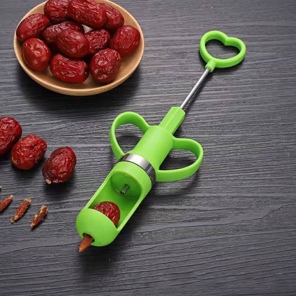 Fruit Core Remover Plast Multifunktionell Effektiv Jujube Pitter Köksverktyg Bekvämt handtag green