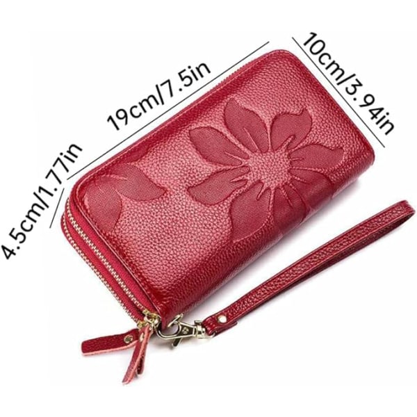 Dragkedja runt kopplingen Handhållen läderväska med stor kapacitet med mobilfack Röd handhållen plånbok med armband Röd