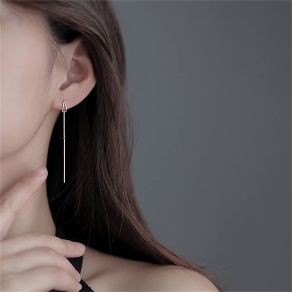Kvinnors enkla örhängen med lång tofskedja Ear Line Threader Drop-örhängen (silver)