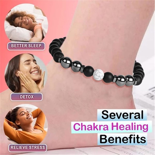 10 st Anti-Swelling Black Obsidian Slimming Anklet för män Kvinnor， Chakra Energy Protection Anklet Svullnad, Pärlstav justerbart armband presenter