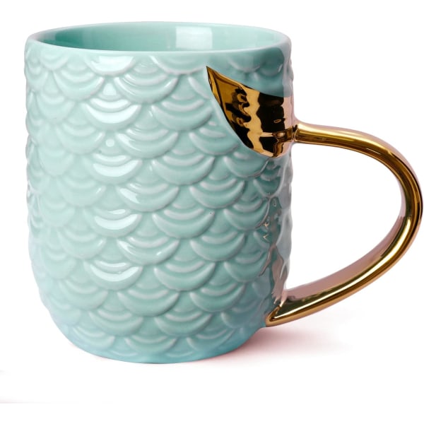 Sjöjungfru kaffemugg, keramisk kopp med svanshandtag - present till alla hjärtans mors dag jul födelsedag bröllop blue