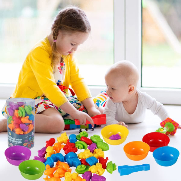 Montessori Räkneleksaker Räkna Djur Dinosaurier Leksaker med färgsorteringsskålar Matchande spel Förskola Läraktiviteter för