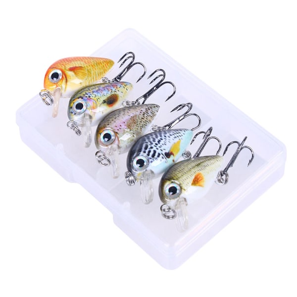 5 st 1,5 g 3 cm Mini Crankbait Kit Konstgjorda Wobblers Hårda Beten B