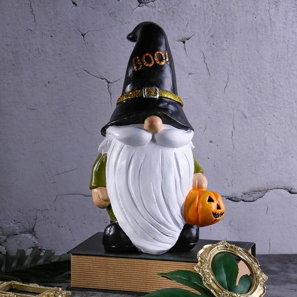 Halloween Trädgårdstomte Staty Resin Elf Gnome Figur håller pumpa skrivbordsdekoration