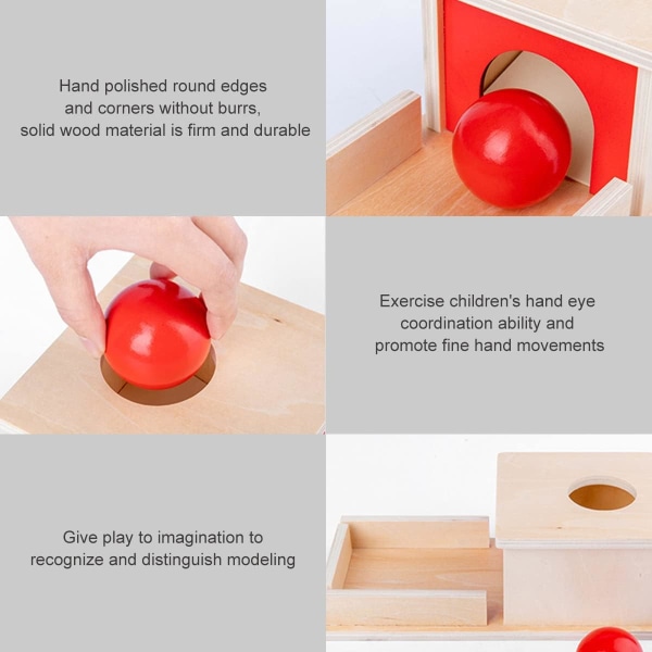 Montessori Object Permanence Box med bricka och boll, Träboll för spädbarnsutveckling, pedagogiska Montessori-leksaker