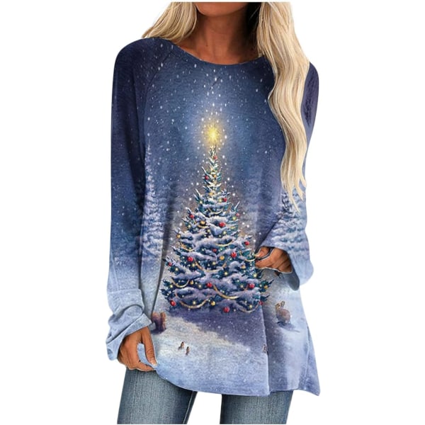 Jultröjor för kvinnor Långärmade skjortor Casual Pullover Lös print Sweatshirt Tunika Toppar för XXL