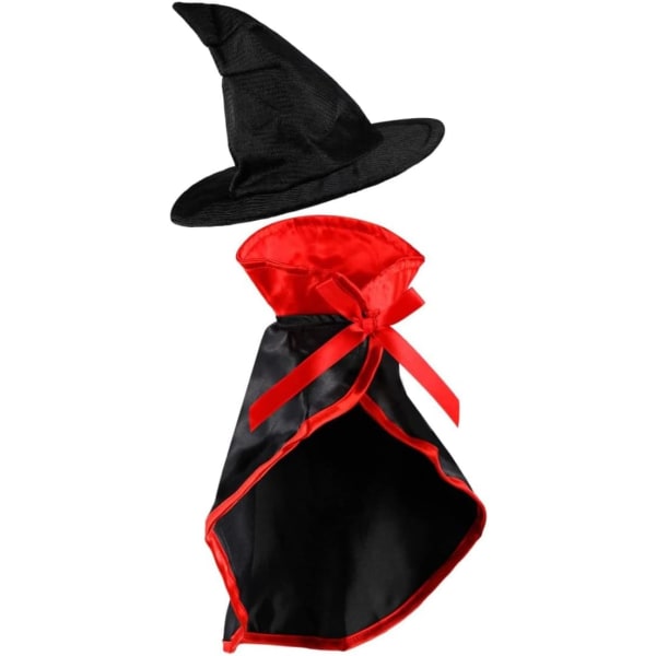 2 delar Halloween set, inklusive Pet Cape Vampire kostymkappa och Pet Witch Hat för kattvalp Cosplay Party Supplies