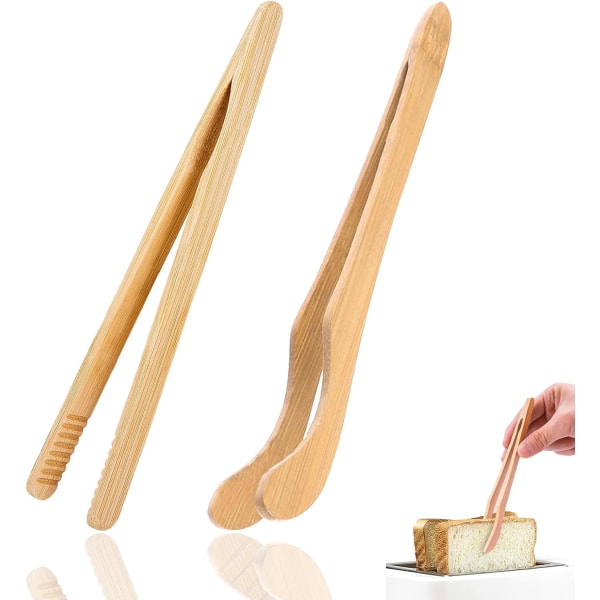 Bambu toast tång, 18 cm/7 tum trä koktång, återanvändbar toast tång för kök, klassisk trä matklämtång f