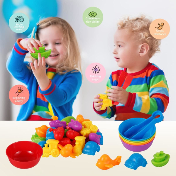 Montessori Räkneleksaker Räkna Djur Dinosaurier Leksaker med färgsorteringsskålar Matchande spel Förskola Läraktiviteter för