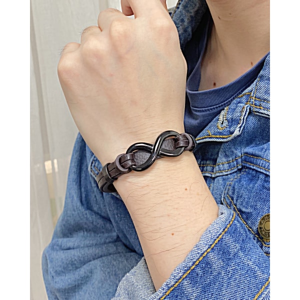 Armband Snyggt Infinity-armband i rostfritt stål med justerbar läderrem, hållbart och håller i flera år brown