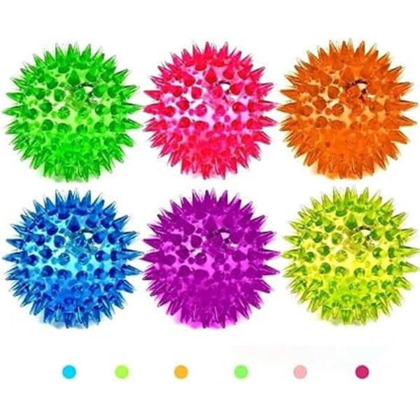 4 Spiky Bounce Balls 7,5 CM - Sensory Light Up Balls - Discobollar med lätt, squishy Stress Relief Fidget Squeezy Spik