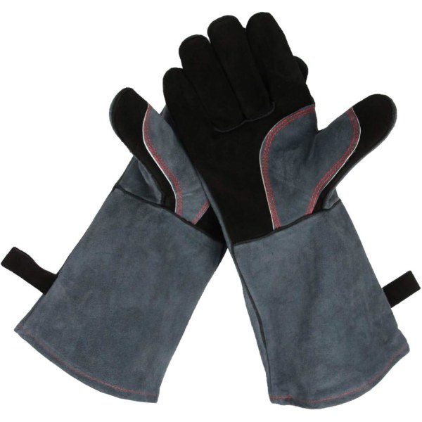 500℃ högtemperaturbeständiga handskar, läderbrandsäkra handskar för grill, grill och ugn 1 par svartgrå