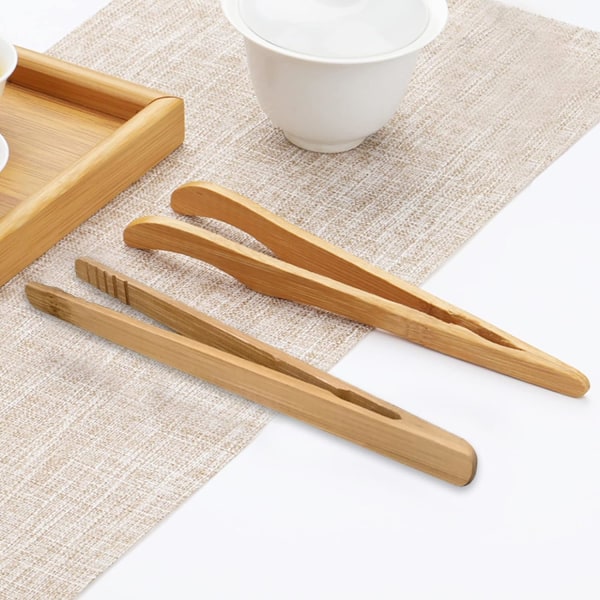 Bambu toast tång, 18 cm/7 tum trä koktång, återanvändbar toast tång för kök, klassisk trä matklämtång f