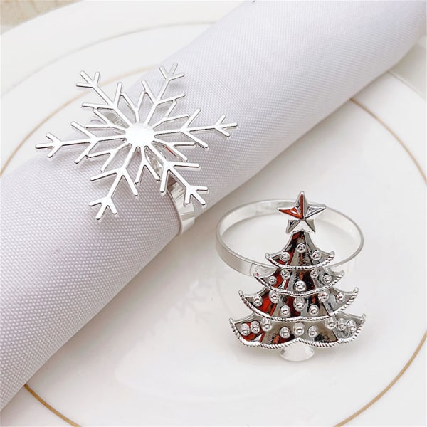 6st julservettringar rostfri Utsökt legering Silverfärgad Snowflake Xmas Servett R H10Y Silver Christmas Tree