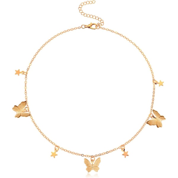 6st enkelt fjärilshalsband Enkellagers fjärilshängande nyckelbenskedja för kvinnor tjejer (guld) Gold