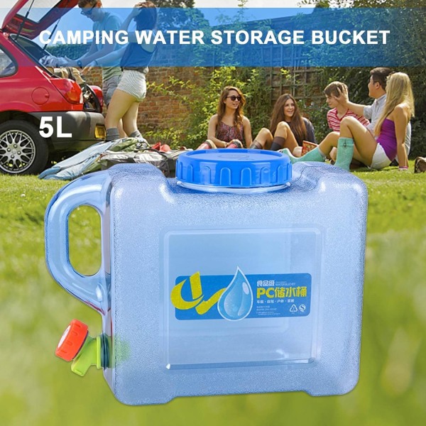 5L vattenbehållare med tapp, BPA-fri campingvattenflaska i klar, bärbar bildricksvattenstor med stor kapacitet