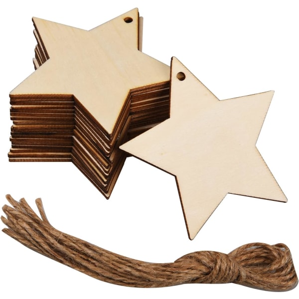 20 stycken stjärna rustik trägranskula hängande dekor Naturlig trä stjärnform trädekorationer för julbröllop