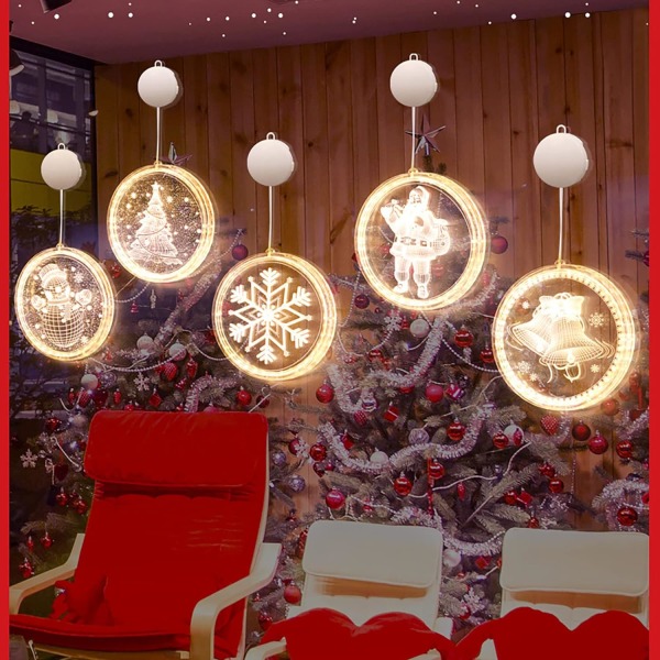 Juldekorationer Dekorativ jullykta LED-batteriljus Bell Deer Ljusslinga Akryl Nyhet Semester Par snowflake