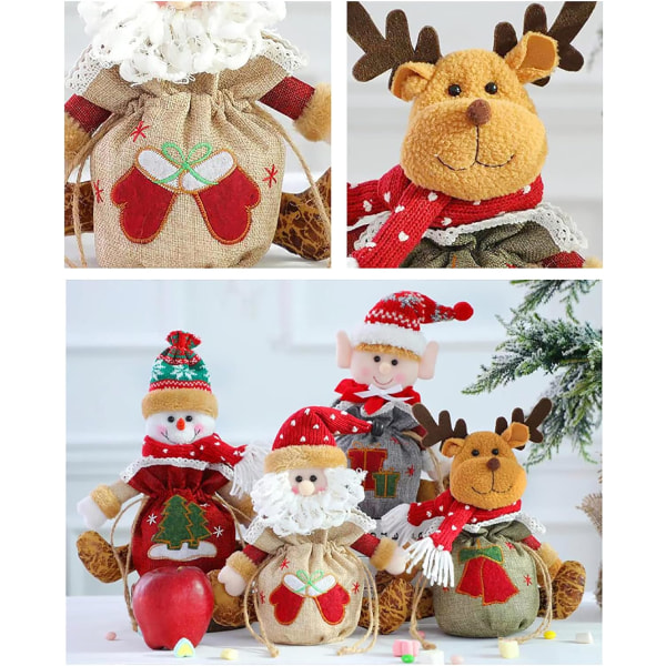 Juldockor Presentpåse Godispåse Juldekorpåsar Tecknade godispåsar Xmas Goody Pouch Kreativ Snowman Apple elk